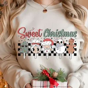 Sweet Christmas Sweatshirt, Christmas Tree Hoodie, Christmas Cookie Hoodie, Merry Xmas Sweater Crewneck Long Sleeve Womenswear Bottom