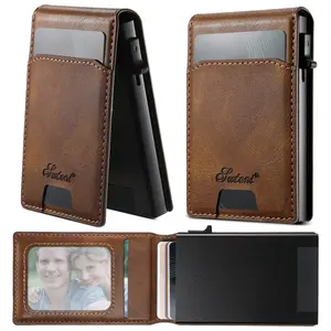 SUTENI Luxury Faux Leather Card Slot Wallet Flip Cover Button Card Box Pressing The Button Automatically Ejects The Card For Unisex Relatives Friends And Elders Holiday Gift