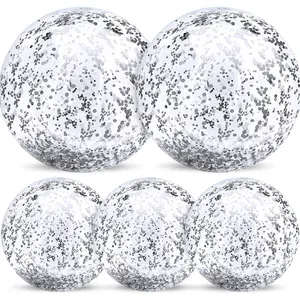 5 Pack Sequins Beach Balls Pool Toys Balls 16 Inch 24 Inch Confetti Glitters Inflatable Clear Beach Ball Swimming Pool Water Beach Toys Summer Outdoor Party Favors for Kids Adults