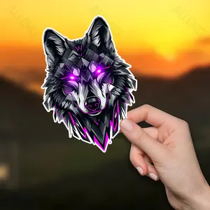 2PCS Purple Eyed Geometric Wolf Anime Stickers - Matte Waterproof Self Adhesive Irregular Shape, Suitable for Cars, Walls, Luggage and Plastic Surfaces, Laptop Decoration