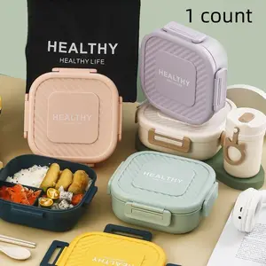 3-grid Lunch Box with Cutlery, 1 Count Portable Lunch Container, Food Storage Box for School, Dormitory, Office, Camping, Picnic, Tableware, Reusable Snack Box