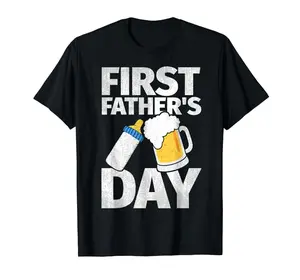 Mens First Father's Day Gifts T shirt Beer Baby Bottle Dad Daddy T-Shirt