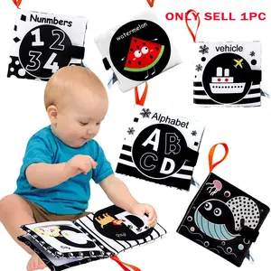 Soft Cloth Books Baby Books Cloth Books for Baby Infant Toddlers, Toddler Busy Book, High Contrast Black and White Crinkle Washable Early Educational Giftable