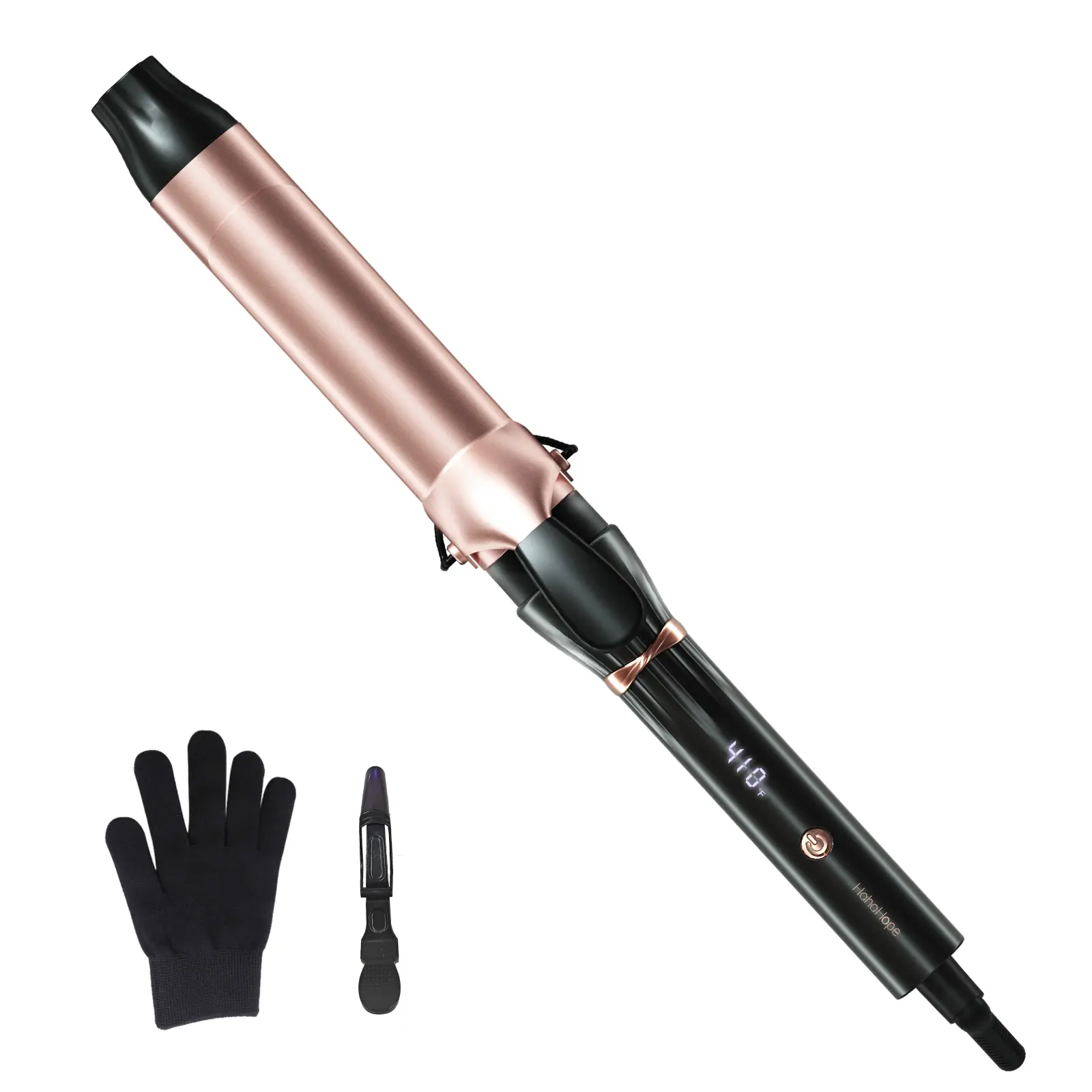 Hahahope Professional 1.5-Inch Curling Iron with Clamp - Curling Hair Tool for Long Hair, Global Voltage, 7 Adjustable Heat Settings, Lightweight Design, Curling Hair Curling Iron