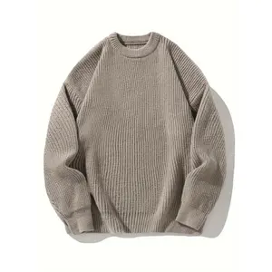 Thick and Cozy Solid Color Needle-Ribbed Sweater with Loose Round Neck