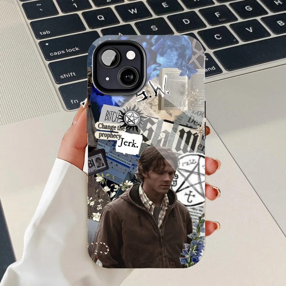 Supernatural Sam Winchester Collage Art Occult Runes Vintage Typography Mobile iPhone Case. PBT+TPU Impact-Resistant Two-Layer Protective Case, Fits iPhone 16/15/14/13/12/11 Pro Max/Plus