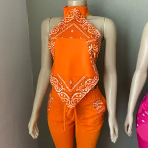 JD Fashion Ladies Custom Orange Bandanna Halter Polyester Womenswear