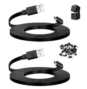 2-Pack 20FT Micro USB Power Extension Cable for WYZE Cam Pan v3 Outdoor, 90-Degree Adapter Cord (Black)