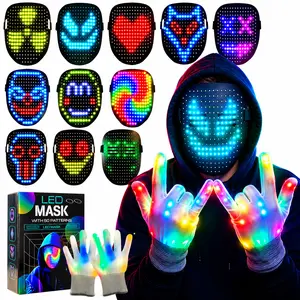 LED Mask and Gloves Ideal Holidays Gift Digital Mask  for Teenagers and Adults RGB LED Gesture Control Skull Mask for Face with Fifty Colors Changing Modes Glow Effect Dynamic Colors Evil Novelty Toys for Halloween Party Cosplay Led Costumes