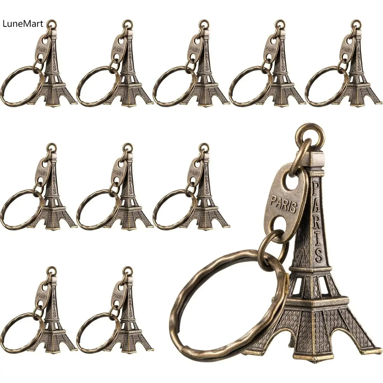 15-Piece Paris Eiffel Tower Metal Replica Keychains, Ornate Design Key Rings in Gold, Bronze & Silver – Fashion Accessory for Travel Gifts, Bag Decor, Ornate Design Keychains