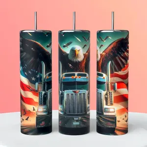 20oz American Eagle Tumbler - Stainless Steel Drinkware with Metal Straw, Splash-Proof Lid, and Non-Slip Bottom