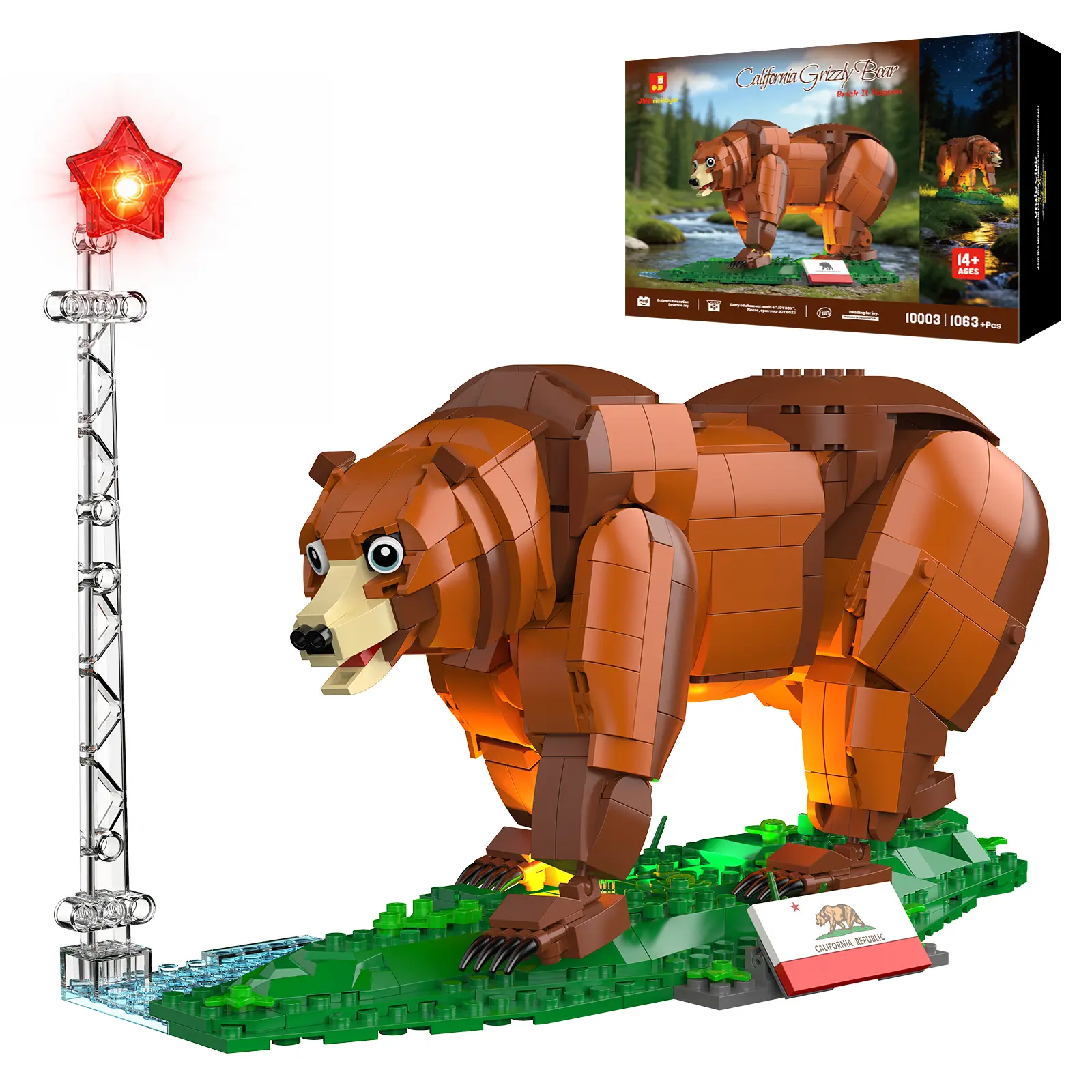 JMBricklayer California Grizzly Bear Building Set 10003 - 1063 PCS Adult Collectible Wildlife Model Kit, Gift for Animal Lovers