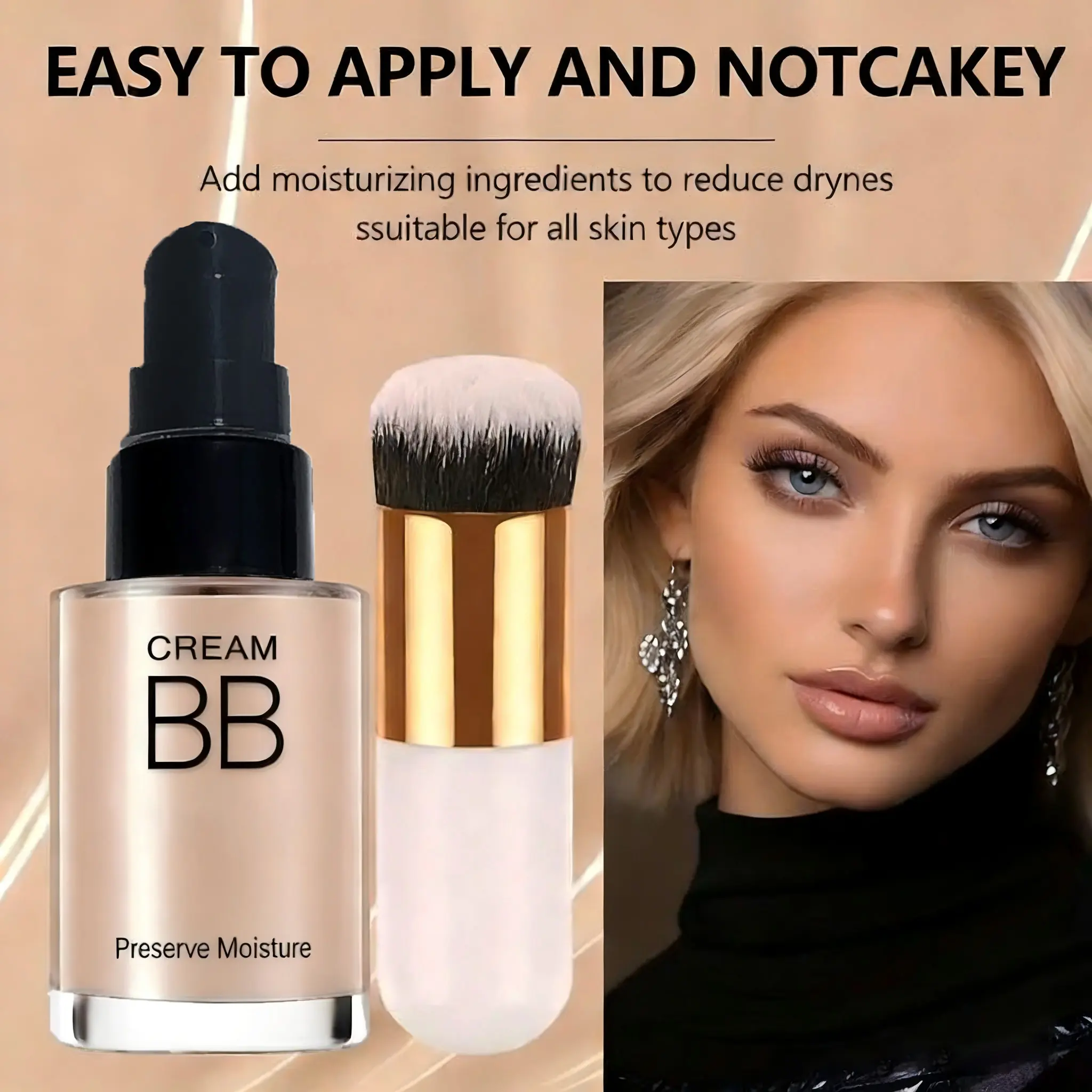 Women's Perfect Cover Bb Cream Liquid Foundation Brush Set, Moisturizing Hydrating Moisture Isolation Concealer, Full Coverage Long-Lasting Flawless Radiant Finish Makeup Kit, Holiday Gift Idea, Hydrate