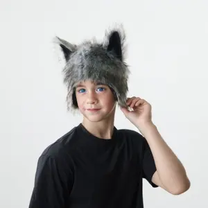 Christmas Halloween Plush Wolf Hat, Costume Stage Hat Winter