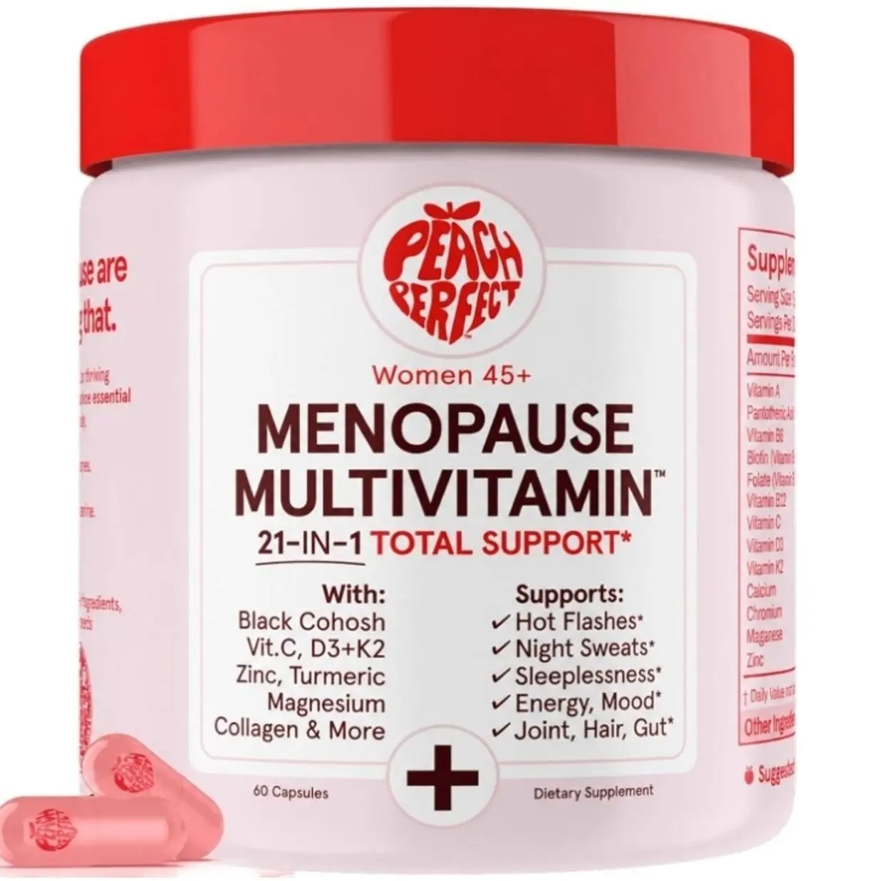 Menopause Multivitamin | 21 Vitamins for Women 45+ | Black Cohosh, Ashwagandha, Vitamin D3+K2, Probiotics & Collagen | Support for Hot Flashes, Mood Swings, Joint & Skin Health | 30 SVG