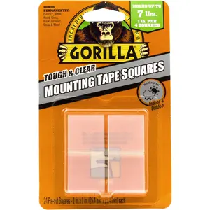 Gorilla Tough & Clear Double Sided Tape Squares, Clear Tape, 24 1" Pre-Cut Mounting Squares (Pack of 1)