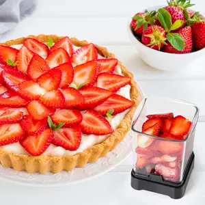 Fruit Slicer Cup – Rapid Cutter for Strawberry, Banana, Grape & Hard-Boiled Eggs, Detachable with Push Plate, Safe Kitchen Gadget for Easy Food Prep (Black)