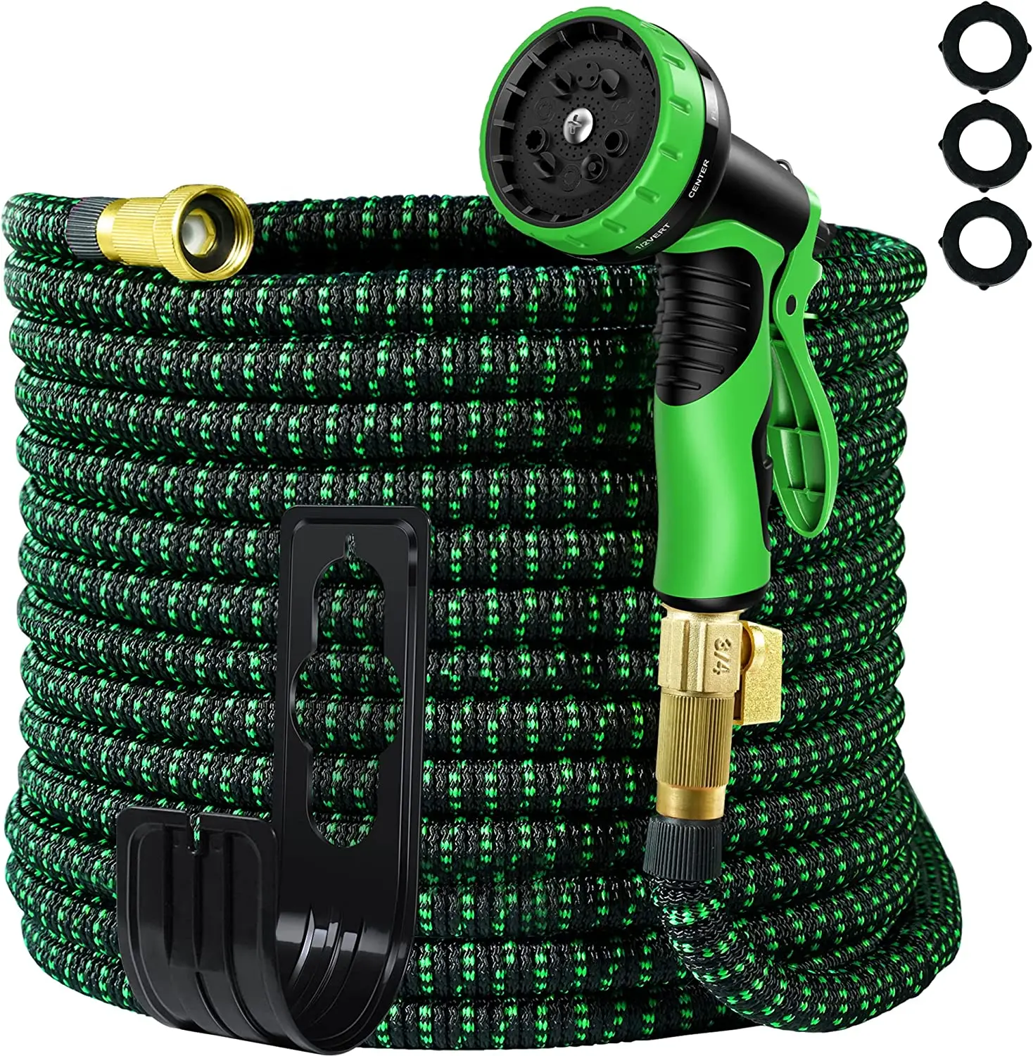 Garden Hose Expandable 100ft, Water Hose With 10 Function Hose Nozzle Sprayer, Heavy Duty Flexible Durable Garden Hose, 3/4" Solid Brass Connectors, Lightweight No-Kink Flexible Water Hose