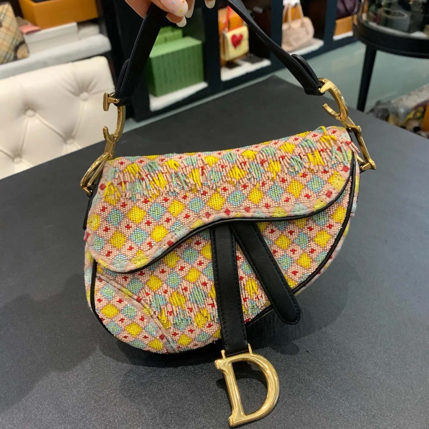 Pre-owned Dior/Dior 18 year embroidery limited edition beaded tassel saddle bag, size 19*5*16, same style as Zhao Liying, the only one on the whole network, in XH 22969308