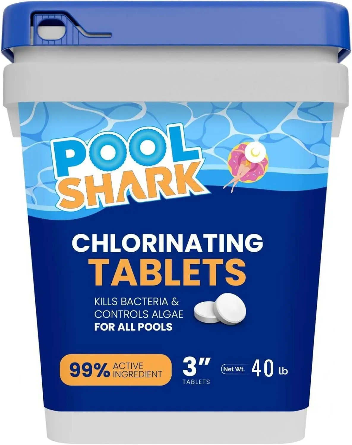 Pool Shark Swimming Pool Chlorine Tablets | 40 lbs | 3-Inch Chlorine Tablets | Slow-Dissolving 90% Active Chlorine Tabs | Pool Chemicals for Inground Pools, Above Ground Pools, Saltwater, Spa, Hot Tub