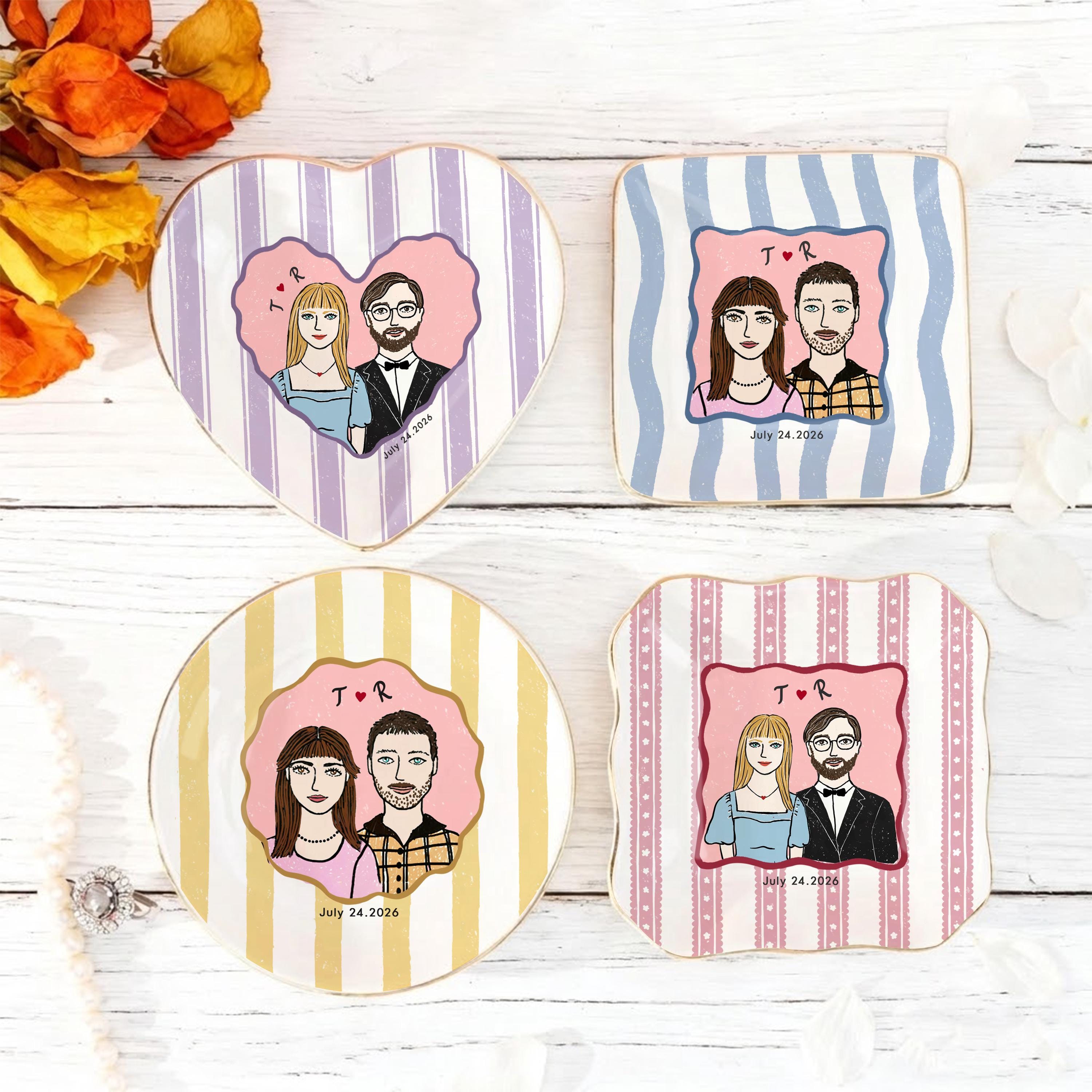Custom Engagement Ring Dish, Personalized Proposal Portrait Ring Dish, Engaged Jewelry Tray, Wedding Stuff, Trinket Tray for Couples, Engagement Gift, Anniversary Gifts for Him