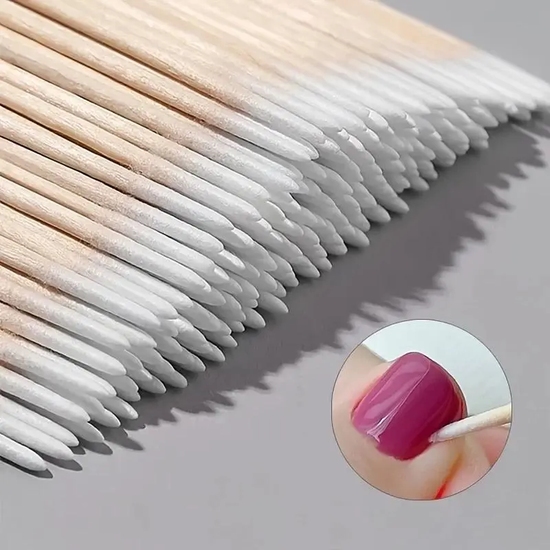 100/200/600pcs Nail Wood Stick Cleaner, Cleansing Stick, Cotton Tip Manicure Detail Corrector, Eyeliner False Lash Correction Tool, Multi-Pack