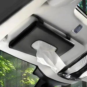 Car Tissue Holder with Sun Visor Clip, PU Leather Auto Tissue Box, Creative Armrest Tissue Dispenser for Car Interior
