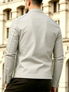 Men's PU Motorcycle Jacket, Slim Fit Stand Collar, Zippered Pockets, Ideal for Spring and Fall, Stylish Riding Coat