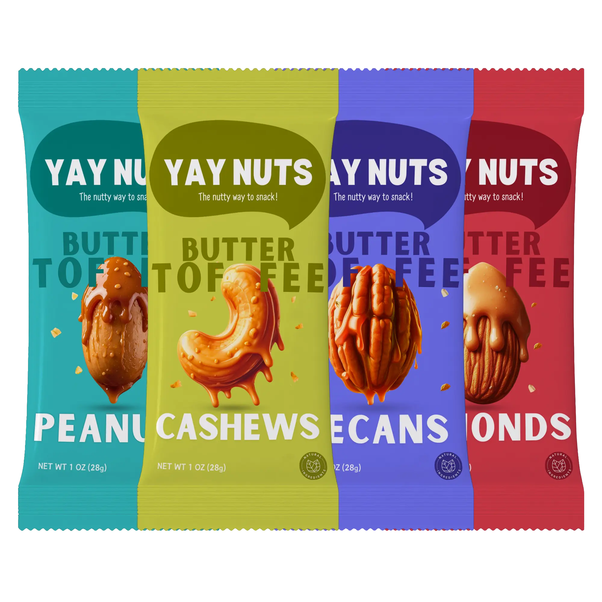 Yay Nuts Sampler Pack 4 Flavors -  Yay Nuts Snack Protein, Nut Snack Packs, Peanut, Healthy Snacks