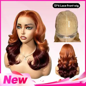 VSIGN Ginger Copper Burgundy Face Framing Layer 13x6 HD Lace Front Wig Middle Length Body Wave Money Piece Chestnut Brown Pink Cream Honey Blonde Platinum  Heat Resistant Fiber Synthetic Wig Hand Tied Natural Hairline Soft Texture Summer Sale