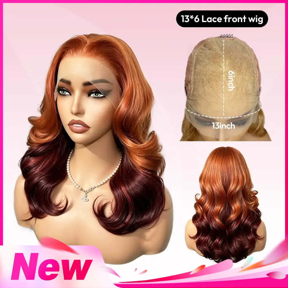 VSIGN Ginger Copper Burgundy Face Framing Layer 13x6 HD Lace Front Wig Middle Length Body Wave Money Piece Chestnut Brown Pink Cream Honey Strawberry Blonde Platinum Heat Resistant Fiber Synthetic Wig Hand Tied Natural Hairline Soft Texture Summer Sale