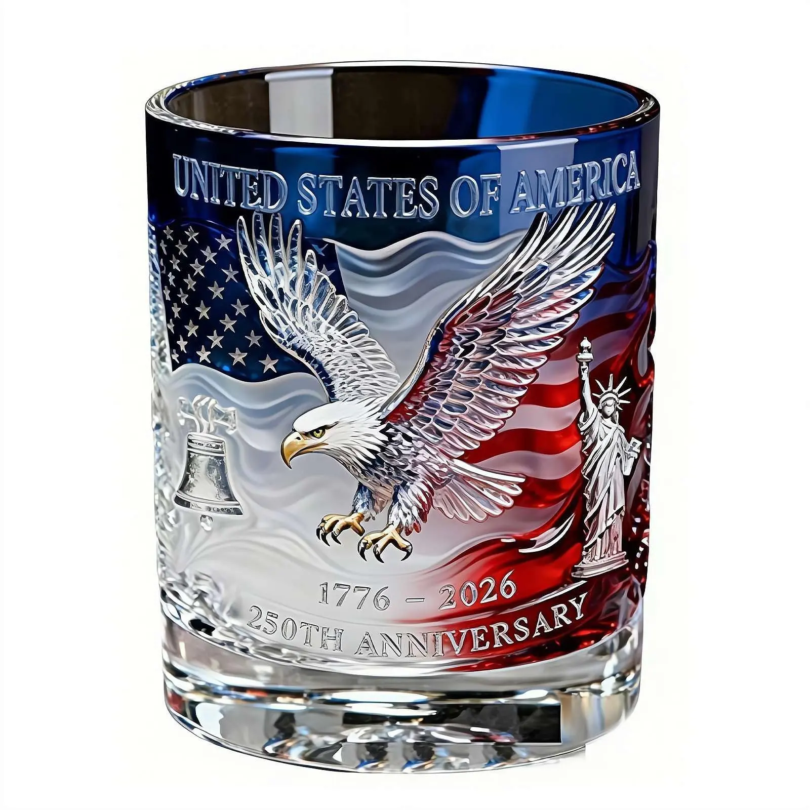 250th Anniversary Whiskey Bourbon Glass, U.S. Heritage Old Fashioned Glass, Independence Day Commemorative Gift, Perfect Gift for Birthdays & Father's Day