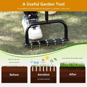 Standing Garden Soil Aerator Tool, Manual Lawn Aeration Kit with T-Handle, Wide Footplate, 10 Solid Steel Pins, Easy-To-Use Design