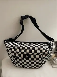 Casual Versatile Colorblock Chessboard Design Shoulder Bag, Large Capacity Chest Bag for Fashionable Outdoor Use, Stylish Crossbody Bag, Checkered Bum Bag