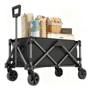 Heavy-Duty Foldable Utility Wagon 300lbs Capacity, Heavy Duty Beach Wagon, Shopping Carts with Wheels for Grocery, Camping, Shopping, Fishing, Garden Cart - Large Capacity Portable Outdoor Cart