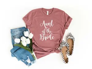Blue Sand Textiles Aunt of The Bride Shirt. Unisex T-Shirt for Bride's Aunt. Aunt T-Shirt. Wedding Party Shirt. (Heather Mauve, Small)