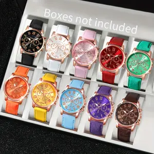 Unisex Quartz Fashion Watches Set (3/5/7/10 Pieces) - Round Zinc Alloy Case, PU Leather Strap, Summer Style