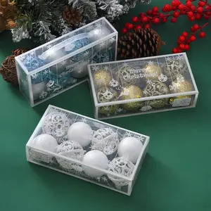 8pc Christmas Decoration Ball Set - Hollow Ball, Color Plating Ball, Creative Christmas Tree Props - Gift Box Included Ornaments