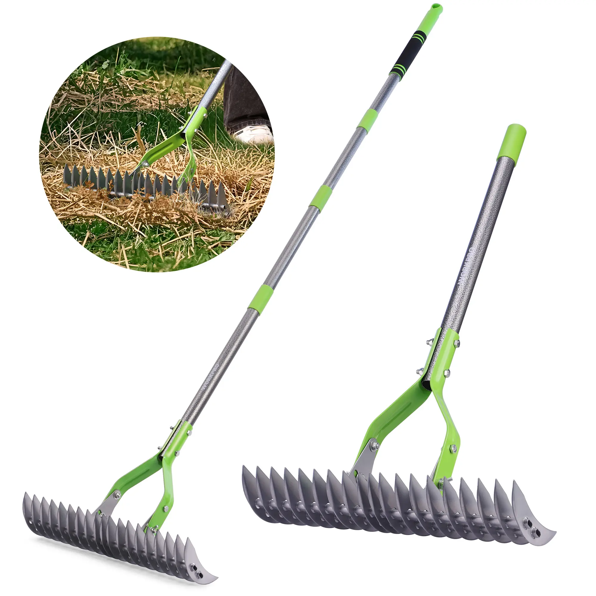 #backtoschool WORKPRO Thatch Rake, 15-Inch Thatching Rake for Lawns, Heavy Duty Dethatcher Rakes with 5FT Handle, Dethatching Rakes with Adjustable Head for Removing Dead Grass and Clippings, Loosening Soil