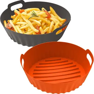 Silicone Air Fryer Liners Reusable Airfryer Liners 2 Pack 3-5 QT Silicone Pot 7.7 Inch, Air Fryer Basket Round Silicone Mat Oven Baking Tray