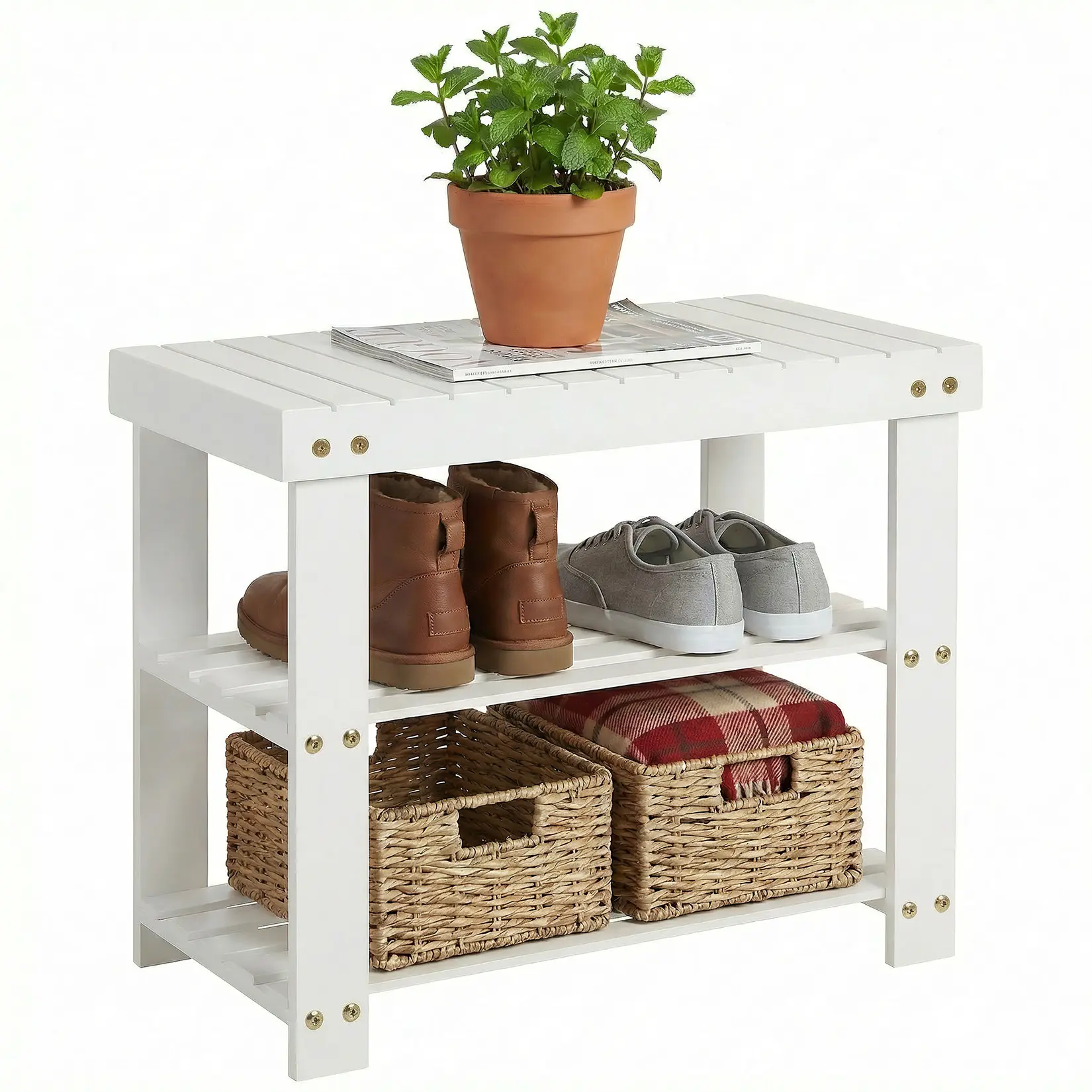 Minimalist Heavy-Duty Bamboo Shoe Rack Bench - 3-Tier Slim Floor Footwear Storage Solution, Easy Assembly, 130kg Capacity Rack Shelf for Entryway, Balcony, 28.7x50x45.3cm