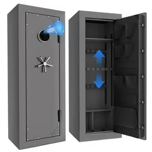 KAER 20-Gun Fireproof Safe - 1400°F/45min Fire Rating, Biometric Lock, Quick Access Rifle & Pistol Cabinet, Adjustable Interior (Gray)