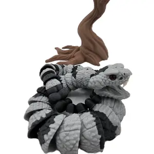 3D Printed Articulated Black Banded Rattlesnake - Realistic Design with Openable Mouth Moving Fangs & Functional Rattles Over 21 Inches Long