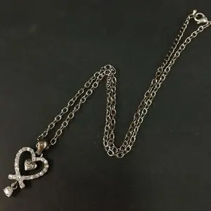 Pre-owned Christian Dior CD Logo Heart Rhinestone Silver Tone Pendant Necklace 11647484003/083166