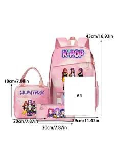 Kpop Demon Hunter Girl Backpack Set, 3pcs Student Bag with Lunch Bag and Pencil Case, Anime Cartoon Travel Laptop Backpack