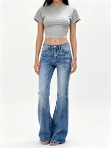 Butt Lifting Jeans for Women,Trendy High Waist TummyControl Jeans Bootcut Flare Pants hem bootcut jean