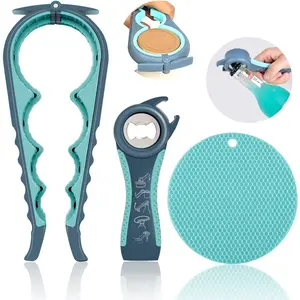 Jar Opener for Weak Hands, Seniors with Arthritis, 5 in 1 Multi Function Soda Can Opener Bottle Opener Lid Opener For Arthritic Hands with Non Slip Rubber Jar opener Gripper Pad(blue)