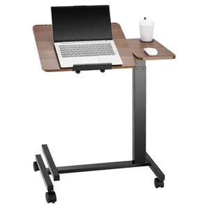 VEVOR Overbed Table,  , Mobile Bed Side Table with Flip Desktop and 4 Wheels, Height & Angle Adjustable Rolling Laptop Desk with Cup Holder, Portable Over Bed Desk for Home, Office, Study, Wood + Black