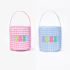 Easter Rabbit Print Checkered Kids Basket Easter Rabbit Print Checkered Kids Basket
