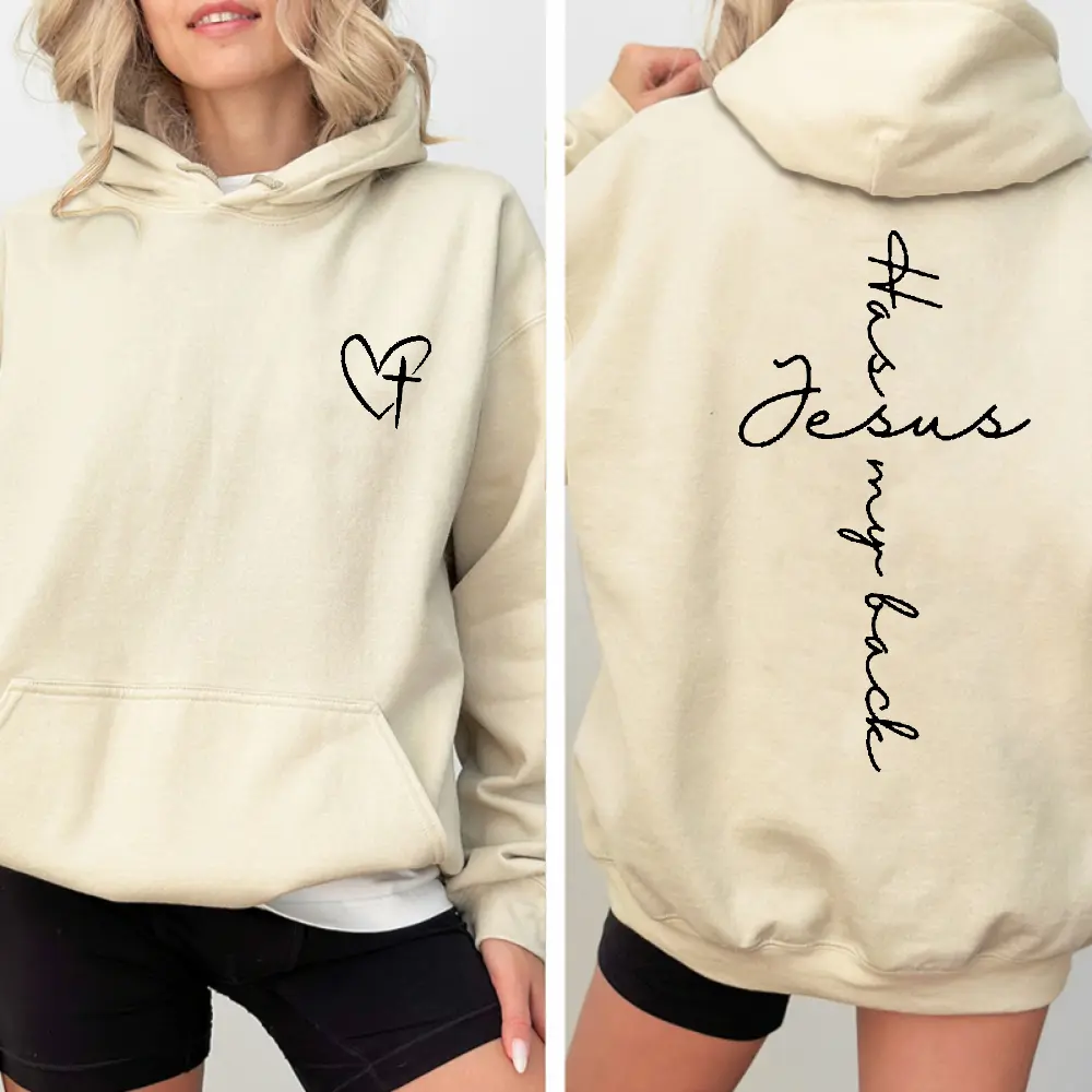 Jesus Has My Back Print Sweatshirt Birthday Casual Christian Hoodies, Christian Merch Jesus Tops Faith Hoodies Unisex Christian Gift Teen Christian Appare